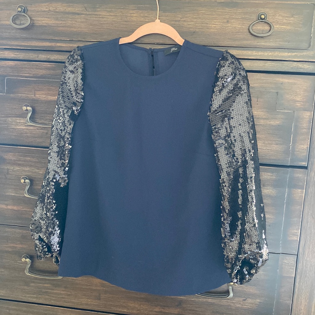 J.Crew Navy & Black Sequined Party Top